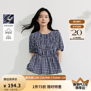 茵曼（INMAN）章若楠同款法式方領(lǐng)格紋連衣裙2025夏季新品女裝泡泡袖裙子 襯衫-18525529 L