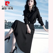 皮爾卡丹2025春秋氣質(zhì)女神范時尚感端莊大氣正式場合氣質(zhì)黑色連衣裙女 黑色 2XL 125-140斤