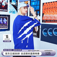 SuaMoment抓痕夏季情侶款短袖T恤側大爪印花寬松潮流牌體恤ins 藍色 S
