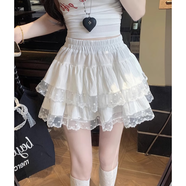 衣然呈品芭蕾風(fēng)蕾絲花邊A字半身裙女夏季薄款高腰顯瘦時(shí)尚蛋糕蓬蓬短裙女 白色 S 【建議80-90斤】