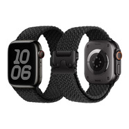 息尼【德國】表帶apple watch夏天輕薄透氣降落傘扣尼龍彈力編織腕帶新款夏季運動透氣男女款 黑色 黑扣 42mm(S10)/41mm/40mm/38mm