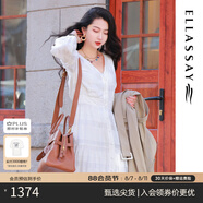 歌力思（ELLASSAY）【張婧儀同款】初戀小白裙新款100%桑蠶絲法式鏤空真絲連衣裙 白色織提花繡花 M