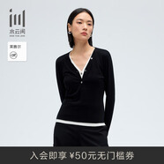 水云間·SHUI YUN JIAN女裝 V領(lǐng)假兩件修身簡(jiǎn)約打底長(zhǎng)袖T恤2025春季新款 黑色 L