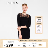 PORTS寶姿 拼接七分袖連衣裙LB8K253RKX005 黑色 S