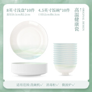 NINE CRANES景德鎮(zhèn)高溫碗盤餐具家用米飯碗輕奢陶瓷高級(jí)感碗碟餐具 10個(gè)淺盤 10個(gè)飯碗
