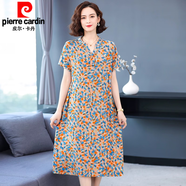 皮爾卡丹（pierre cardin）2024夏季新款中年媽I媽裙子大號寬松顯瘦棉綢碎花連衣裙夏針織 花色 L 約120斤以下
