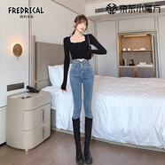 FREDRICAL顯瘦高腰牛仔褲女2025新款藍(lán)色緊身配靴子鉛筆修身小腳牛仔褲子女 復(fù)古藍(lán) 26 建議80-90斤