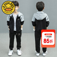 G.DUCKKIDS男童運動套裝春秋裝兒童衣服帥氣休閑連帽外套長褲兩件套2024新款 LAKU款黑色 160 建議身高145-155cm左右
