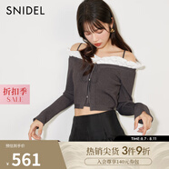 SNIDEL秋冬一字領(lǐng)荷葉邊露肩吊帶針織開衫上衣SWNT244179 灰色 均碼 （F）