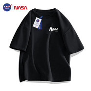 NASA GISS官方潮牌聯(lián)名t恤男夏季寬松休閑圓領(lǐng)百搭印花五分短袖 黑色 M 