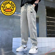 G.DUCKKIDS兒童褲子春夏2025新品男童褲子潮流純棉工裝褲男孩中大童休閑長褲 灰色 160 【145-155CM】