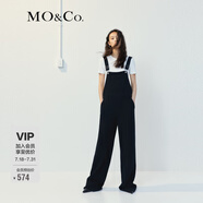 MO&Co.背帶褲小香風粗花呢高腰寬松及地直筒休閑褲長褲設(shè)計感摩安珂 黑色 S 160