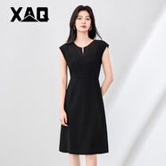 XAQ高端連衣裙女夏季時尚名媛氣質(zhì)小香風(fēng)簡約知性雪紡拼接A字背心裙 黑色 S