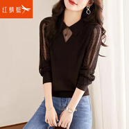 紅蜻蜓長(cháng)袖t恤女裝新款2025高級感針織洋氣小衫蕾絲上衣內搭打底衫 咖色色長(cháng)袖 均碼 （適合80-145斤）