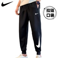 DOTSWOOSH-NIKE運動(dòng)褲純棉休閑長(cháng)褲秋款彈力透氣衛褲百搭寬松大碼男女束腳 耐克【薄款純棉長(cháng)褲】黑色 大勾  XL 130-150斤