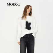 MO&Co.長袖T恤剪影做舊印花小圓領(lǐng)中性H型寬松棉質(zhì)落肩白色秋摩安珂 本白色 M /165