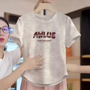 纖蕓沐短袖t恤女2025新款半袖上衣體恤衫弧形遮肉顯瘦百搭休閑短袖女 灰色AWLUE-短袖 L 建議110-120斤