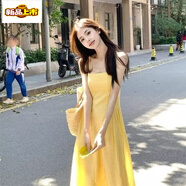 初徑溫柔風(fēng)初戀黃色吊帶連衣裙夏季法式氣質(zhì)收腰多巴胺海邊度假吊帶裙 姜黃色 旅游穿搭女裝/拍照好看的 M 100-110斤