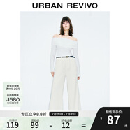 UR秋季新款女裝法式氣質(zhì)一字領(lǐng)修身長(cháng)袖T恤UWM440015 本白 M