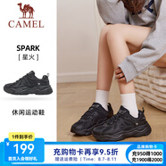 駱駝（CAMEL）星火男鞋女鞋厚底增高緩震老爹休閑運(yùn)動(dòng)鞋子 4013，黑/城堡灰，女 38