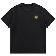 哲漢印有老虎的衣服高端厚款短袖男2025新款歐貨虎頭刺繡圓領(lǐng)寬松重磅 黑色 XS (寬松版90斤-110斤) 