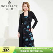 MORELINE沐蘭拼接印花連衣裙中長款女2022冬裝新款假兩件大擺裙子 黑色 L 40