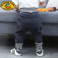 G.duck嬰兒褲子春夏季大pp褲兒童寶寶休閑高腰男女童春秋薄絨屁屁長(cháng)褲 鐵灰色條紋點(diǎn)點(diǎn)熊春秋單層 80 cm