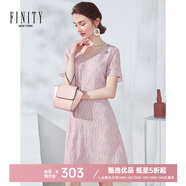 FINITY夏季小個(gè)子V領(lǐng)法式雪紡裙顯瘦粉色碎花連衣裙女 粉色印花 S