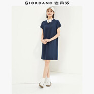 佐丹奴裙子女純棉純色半弧口袋圓領(lǐng)短袖T恤連衣裙女05465463