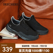 斯凱奇（Skechers）男鞋夏季百搭休閑鞋運動鞋一腳蹬減震舒適透氣網(wǎng)面鞋 全黑色/65867-BBK 41
