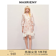 MAXRIENY【異域·摩洛哥-商場(chǎng)同款】歐根紗繡花連衣裙透視感設(shè)計(jì) 粉花 M 02