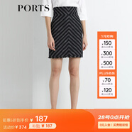 PORTS寶姿  新品商場(chǎng)同款女裝條紋高腰半身裙通勤顯瘦SN8S007HFD014 黑色 M (6)
