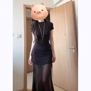 貞喜氣黑色網(wǎng)紗拼接連衣裙女裝夏季新款設計感小眾辣妹氣質(zhì)修身包臀長(cháng)裙 黑色 M
