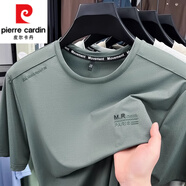 皮爾卡丹（pierre cardin）冰絲短袖t恤男夏季新款圓領(lǐng)寬松休閑大碼半袖男裝速干打底衫體恤 墨綠 M 165【適合90-118斤】