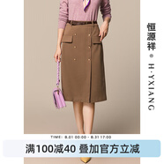 恒源祥高腰中長(zhǎng)款半身裙女秋冬新款復(fù)古雙排扣毛呢包臀裙女裝小黑裙子女 卡其 2XL /175