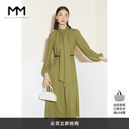 麥檬商場(chǎng)同款麥檬秋冬軍綠中長(zhǎng)款復(fù)古波點(diǎn)連衣裙女5CA194201 淺軍綠 XS