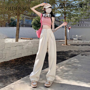 OLDER SEA高腰白色闊腿牛仔褲女夏季2025新款高級感垂感直筒拖地褲子女 白色 M