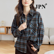 JPN香港潮牌磨毛格子外套女春秋2025新款潮寬松顯瘦百搭襯衫風(fēng)衣休閑 藍(lán)格 M