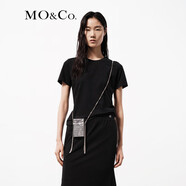 MO&Co.短袖T恤涼感重工扎花破洞黑色寬松圓領(lǐng)百搭上衣摩安