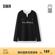 森馬（Semir）[商場同款]長袖T恤男拼接假兩件情侶裝2025秋季新款印花上衣 黑白色調(diào)00391 S