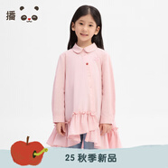播 broadcute童裝文藝風(fēng)撞色繡花全棉襯衫連衣裙女童KGS3LD0004 R20桃粉 110