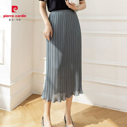 皮爾卡丹（pierre cardin）夏季新款裙子女高腰顯瘦遮肉洋氣休閑中長裙百褶A字半身裙chic風 藍灰色 M 95-105