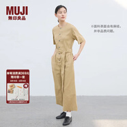 無印良品（MUJI）女式  麻混 彈力 連體褲 褲子女款 連體衣 女裝 漢麻 BC2J9C4S 米色 L (165/88A)
