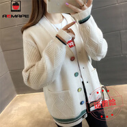 AEMAPE針織衫女2025春秋冬新款長(cháng)袖中長(cháng)款針織開(kāi)衫外套女氣 白色 S _建議80-95斤