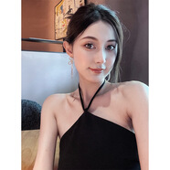性感辣妹掛脖露肩小黑裙女夏高腰包臀短禮服 黑色 S
