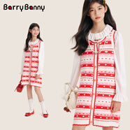 BARRY BANNY女童無(wú)袖連衣裙2025秋季新款兒童橫條針織背心裙中大童薄款中長(cháng)裙 白配紅 110 /120cm（40-50斤）