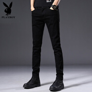 花花公子（PLAYBOY）修身牛仔褲男春秋季新款潮流韓版時尚直筒小腳褲百搭休閑純色長褲 3071HH902黑色 29