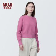 無印良品（MUJI）女式 棱紋編織 圓領短款針織衫 長袖女款 女裝 薄款毛衣 粉紅色 XL (165/92A)
