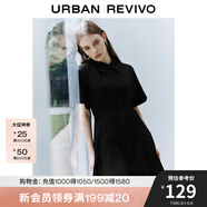 UR夏季新款女裝通勤風(fēng)壓褶修身短袖棉質(zhì)連衣裙UWU740075 正黑 S