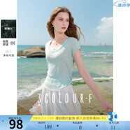 三彩獨醒2025春季新款修身短款假兩件針織衫蝴蝶結(jié)圓領毛衣F 薄荷綠 XL 170/92A